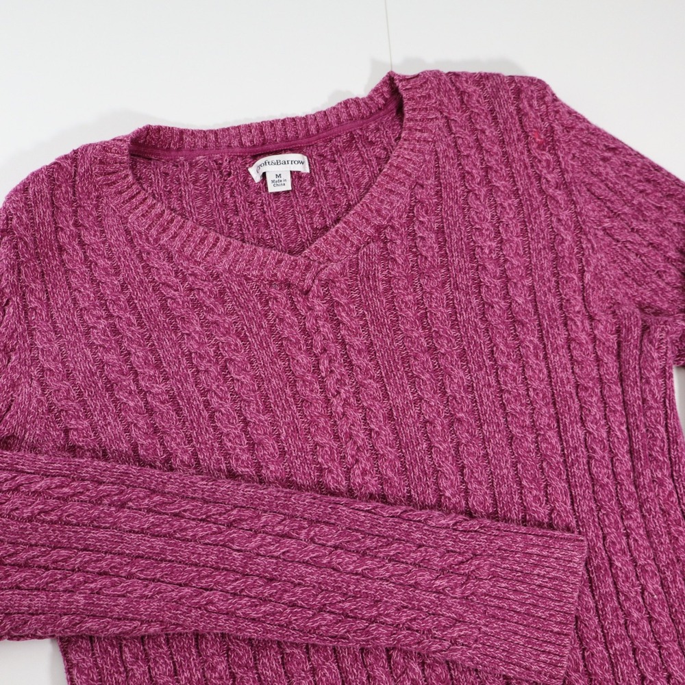 Croft & Barrow Magenta Pink Cable Knit V-Neck Sweater Womens Medium Long Sleeve